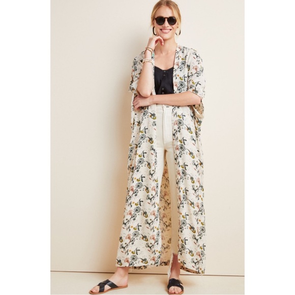 BEL KAZANAnthropologie Sadie Floral Boho Duster Kimono in Neutral Motif